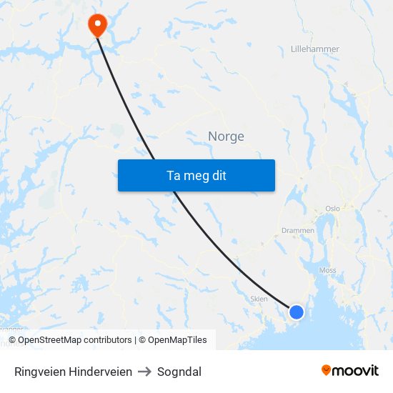 Ringveien Hinderveien to Sogndal map