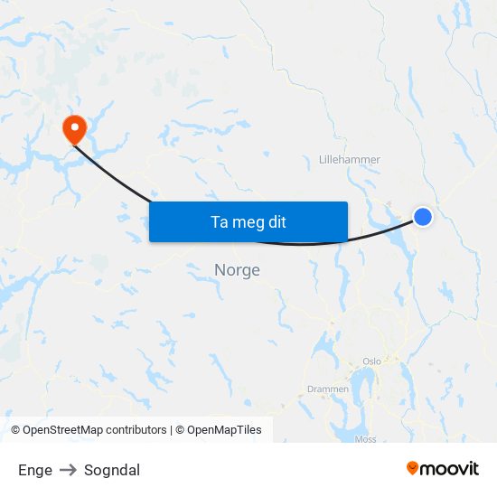 Enge to Sogndal map