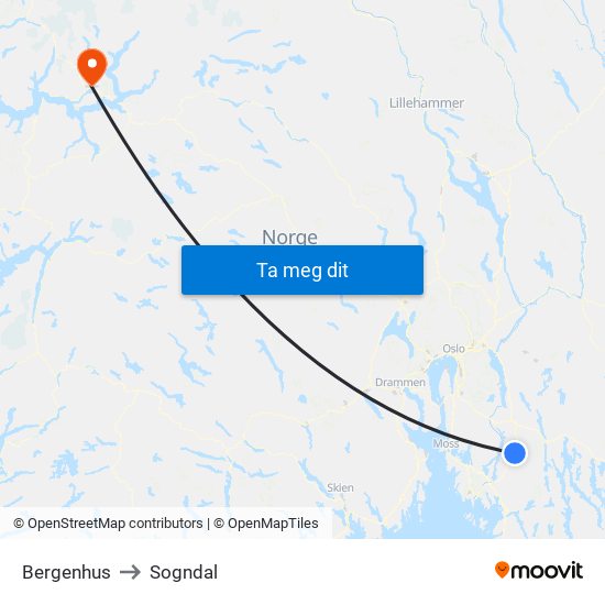 Bergenhus to Sogndal map