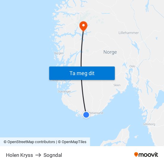 Holen Kryss to Sogndal map