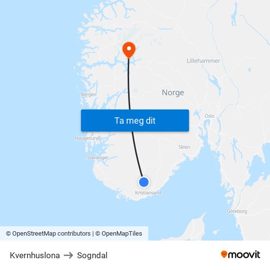 Kvernhuslona to Sogndal map