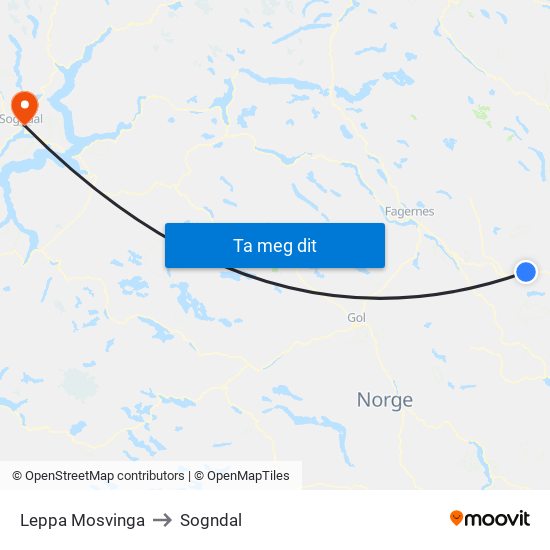Leppa Mosvinga to Sogndal map