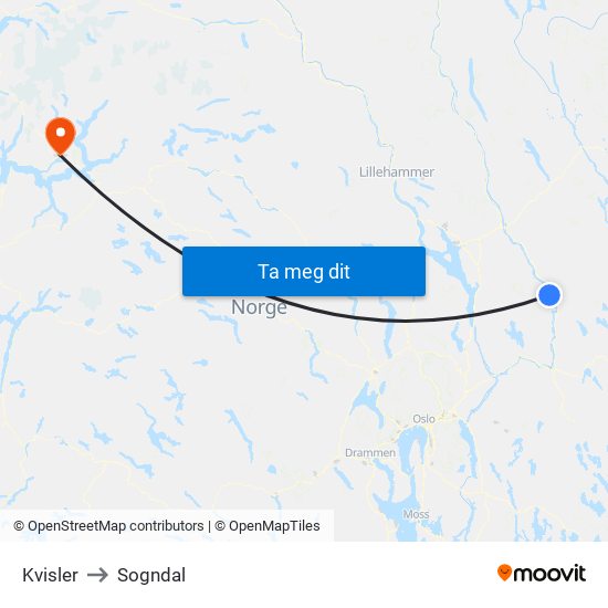 Kvisler to Sogndal map