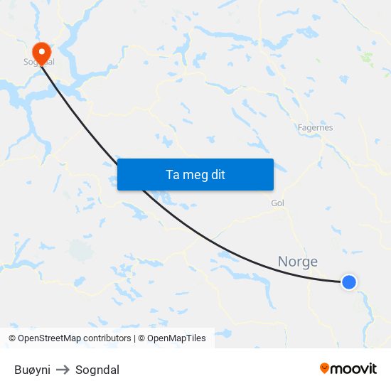 Buøyni to Sogndal map