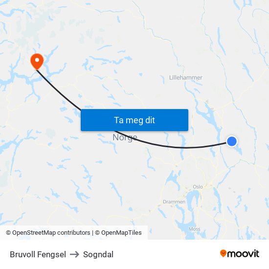 Bruvoll Fengsel to Sogndal map