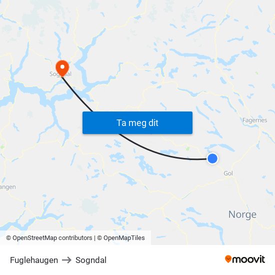 Fuglehaugen to Sogndal map