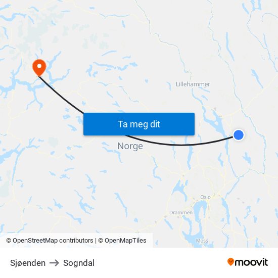 Sjøenden to Sogndal map