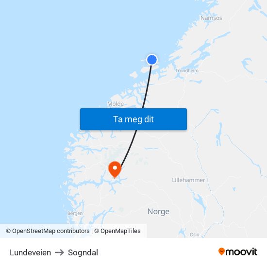 Lundeveien to Sogndal map