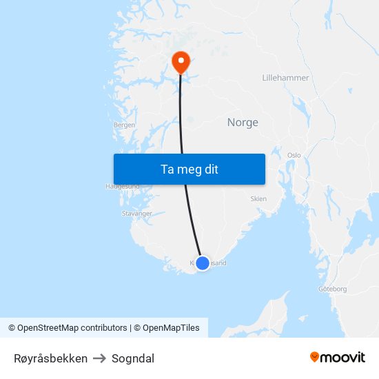 Røyråsbekken to Sogndal map