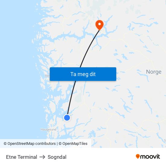 Etne Terminal to Sogndal map