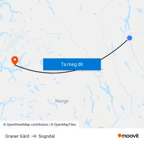 Graner Gård to Sogndal map