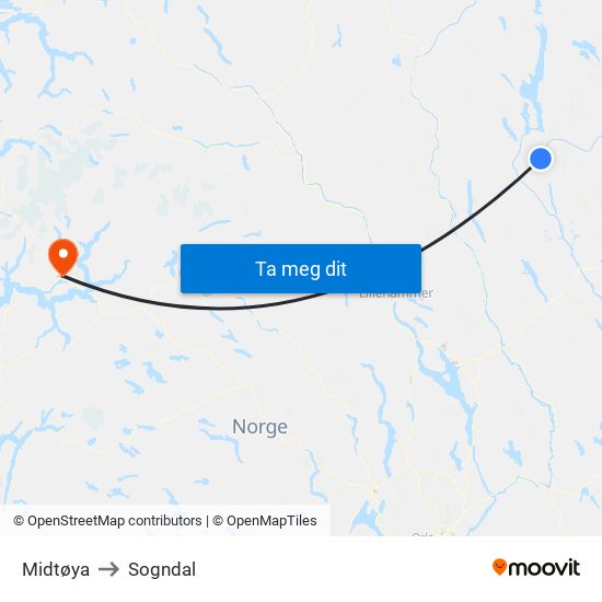 Midtøya to Sogndal map