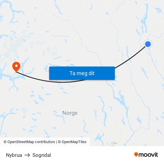 Nybrua to Sogndal map