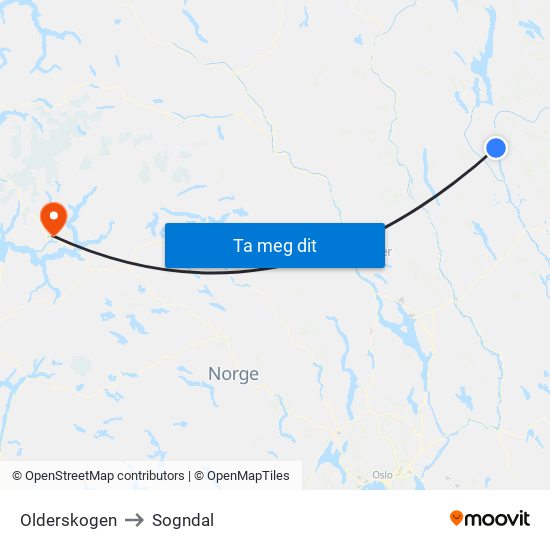 Olderskogen to Sogndal map