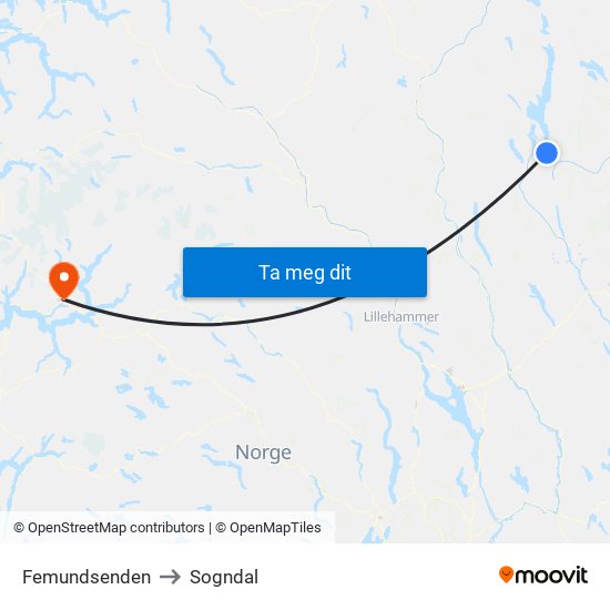 Femundsenden to Sogndal map