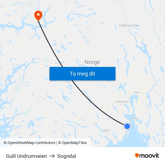 Gulli Undrumveien to Sogndal map