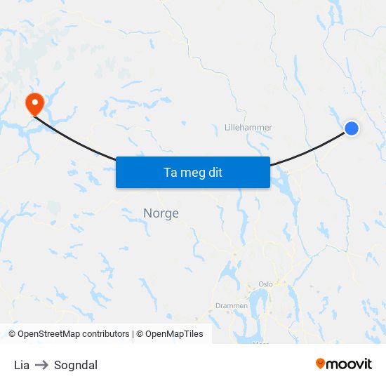 Lia to Sogndal map