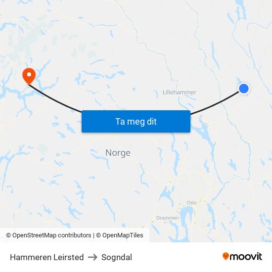Hammeren Leirsted to Sogndal map