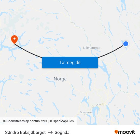 Søndre Baksjøberget to Sogndal map