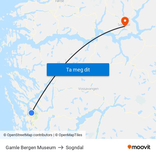Gamle Bergen Museum to Sogndal map