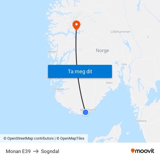 Monan E39 to Sogndal map