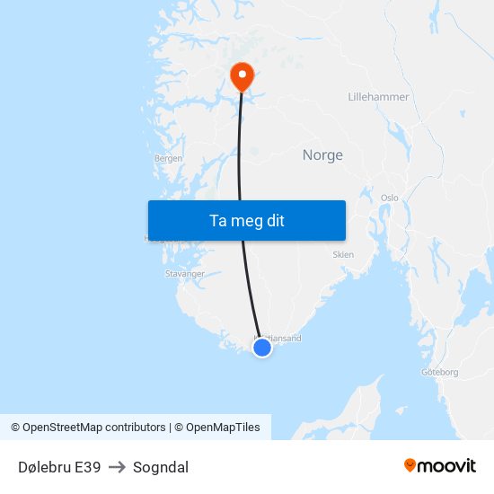 Dølebru E39 to Sogndal map