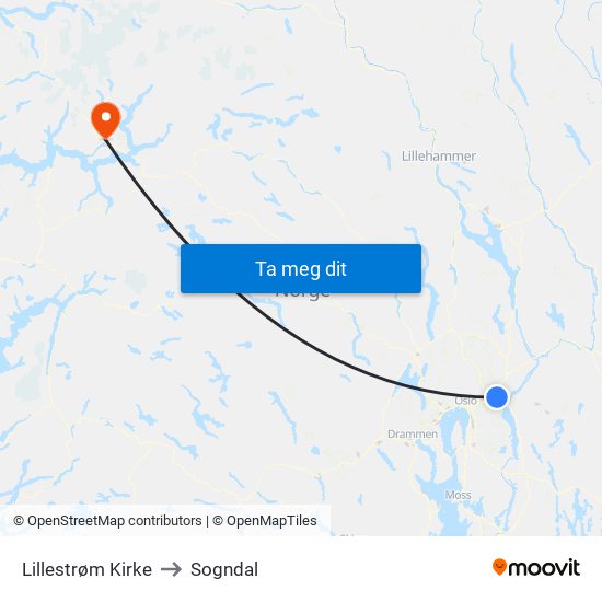 Lillestrøm Kirke to Sogndal map
