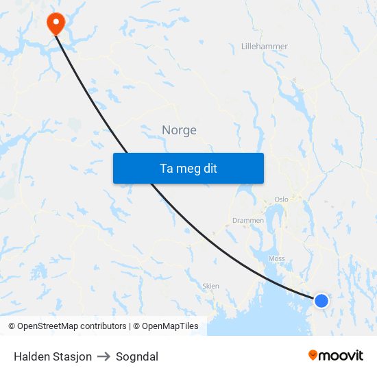 Halden Stasjon to Sogndal map
