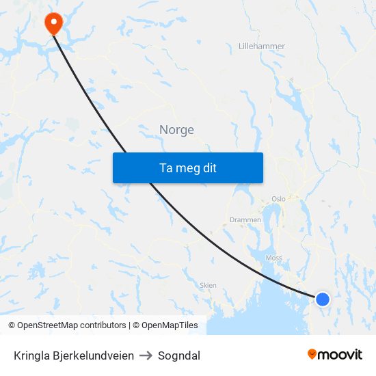 Kringla Bjerkelundveien to Sogndal map