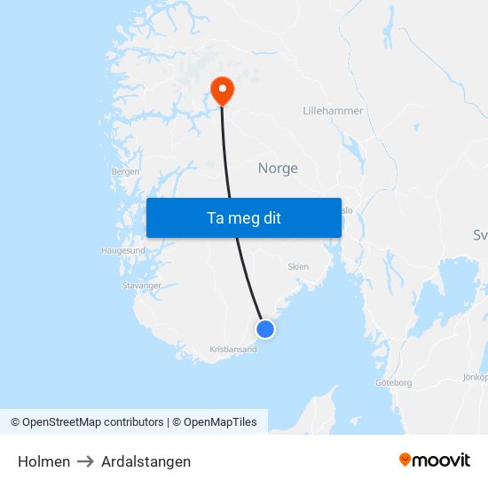 Holmen to Ardalstangen map
