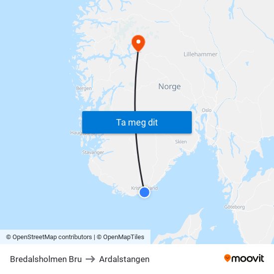 Bredalsholmen Bru to Ardalstangen map