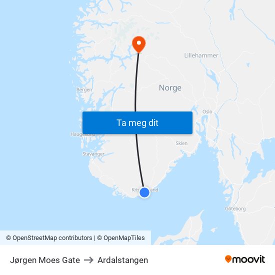 Bryggeriet to Ardalstangen map