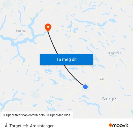 Ål Torget to Ardalstangen map