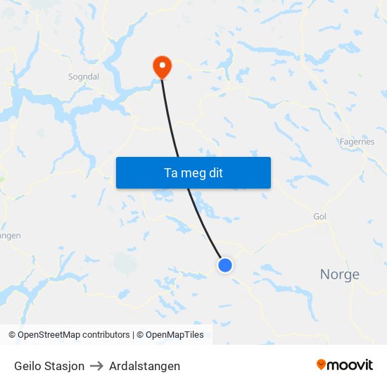 Geilo Stasjon to Ardalstangen map