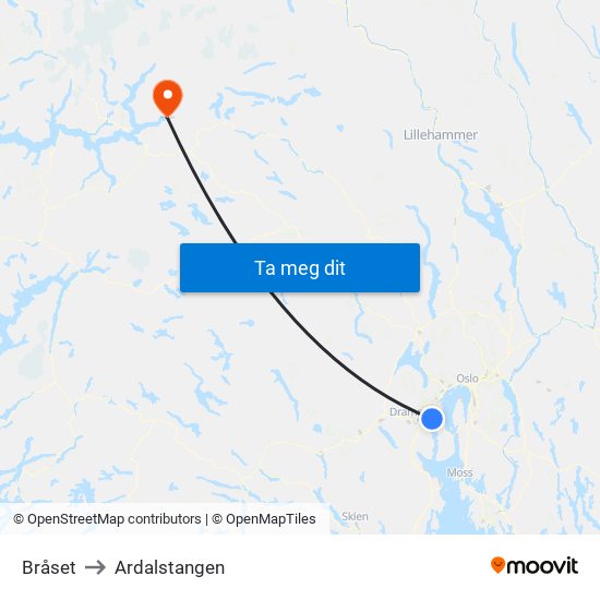 Bråset to Ardalstangen map