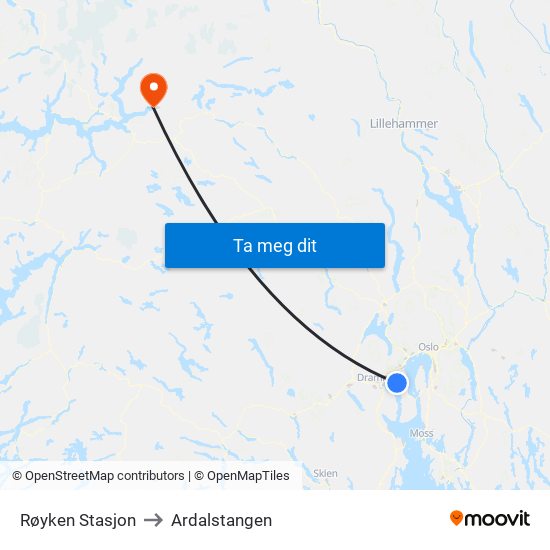 Røyken Stasjon to Ardalstangen map