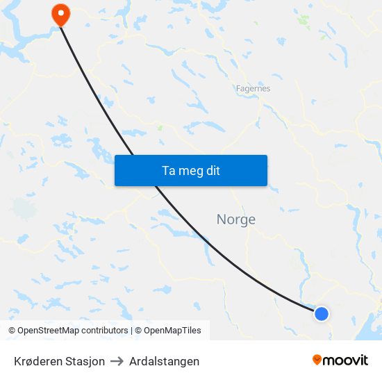 Krøderen Stasjon to Ardalstangen map