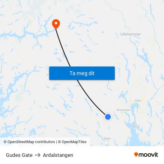 Gudes Gate to Ardalstangen map