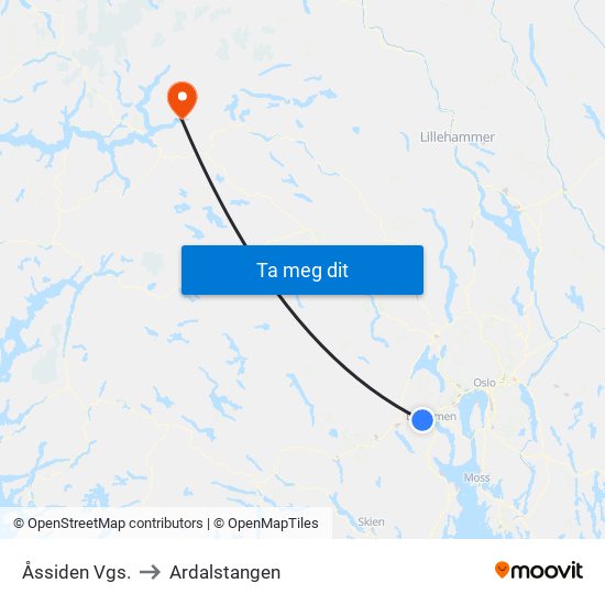 Åssiden Vgs. to Ardalstangen map