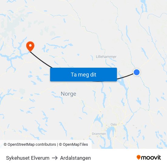 Sykehuset Elverum to Ardalstangen map