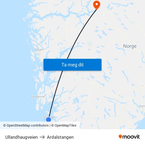 Ullandhaugveien to Ardalstangen map