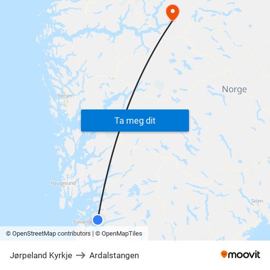 Jørpeland Kyrkje to Ardalstangen map