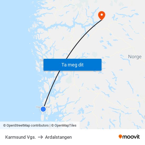 Karmsund Vgs. to Ardalstangen map