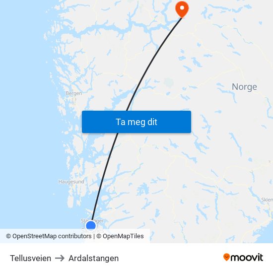 Tellusveien to Ardalstangen map