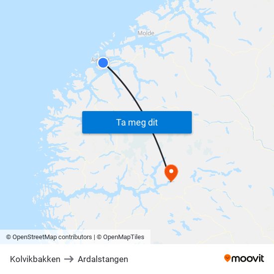 Kolvikbakken to Ardalstangen map