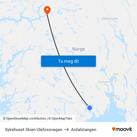 Sykehuset Skien Ulefossvegen to Ardalstangen map