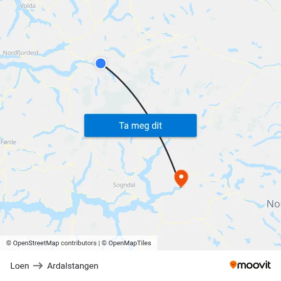 Loen to Ardalstangen map
