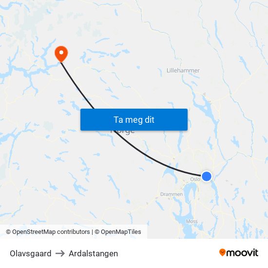 Olavsgaard to Ardalstangen map