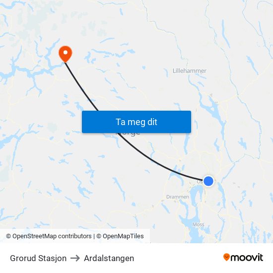 Grorud Stasjon to Ardalstangen map