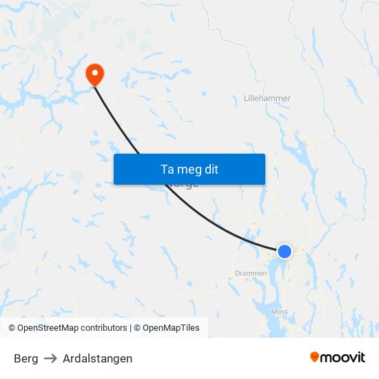 Berg to Ardalstangen map